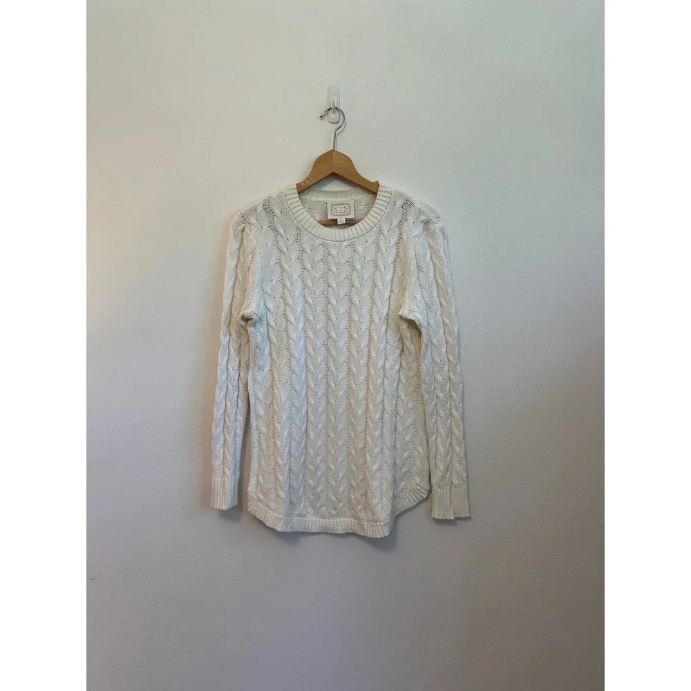 Sail to Sable Cream White Cable Knit Crew Neck Sweater | Size Small - Picture 1 of 7